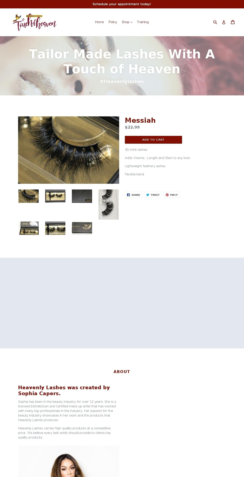 heavenlylashesskincare.com — Shopify storefront screenshot