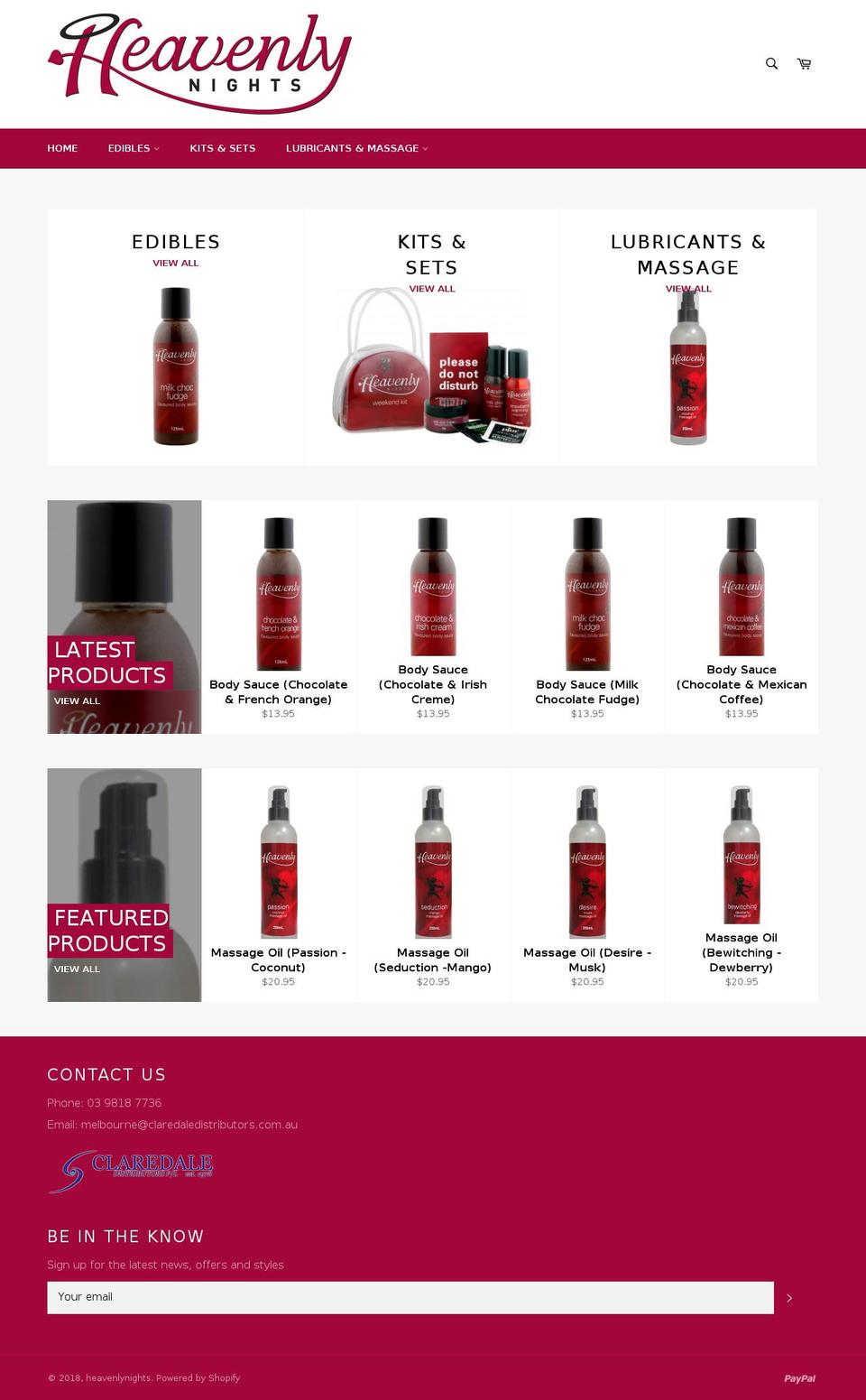 heavenlynights.com.au shopify website screenshot