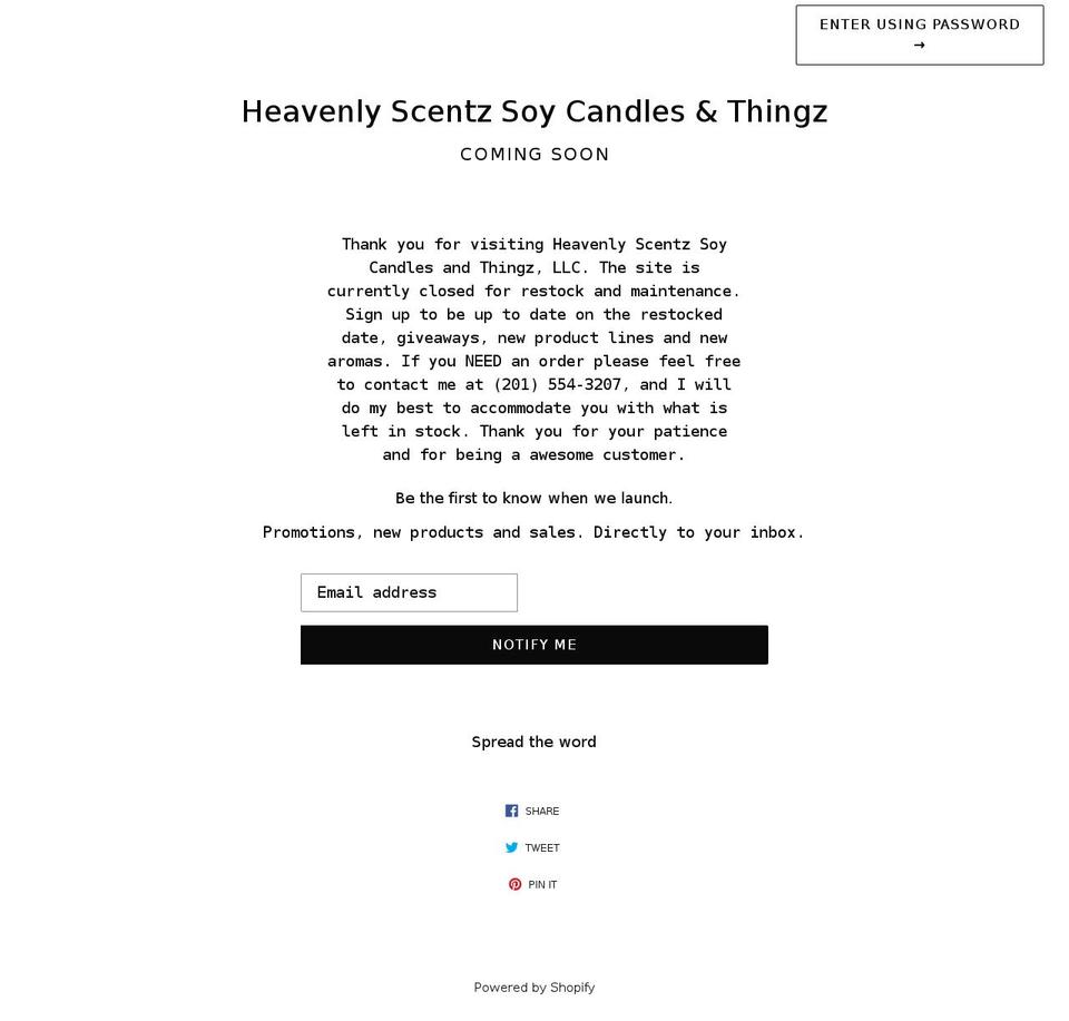 heavenlyscentz.com shopify website screenshot