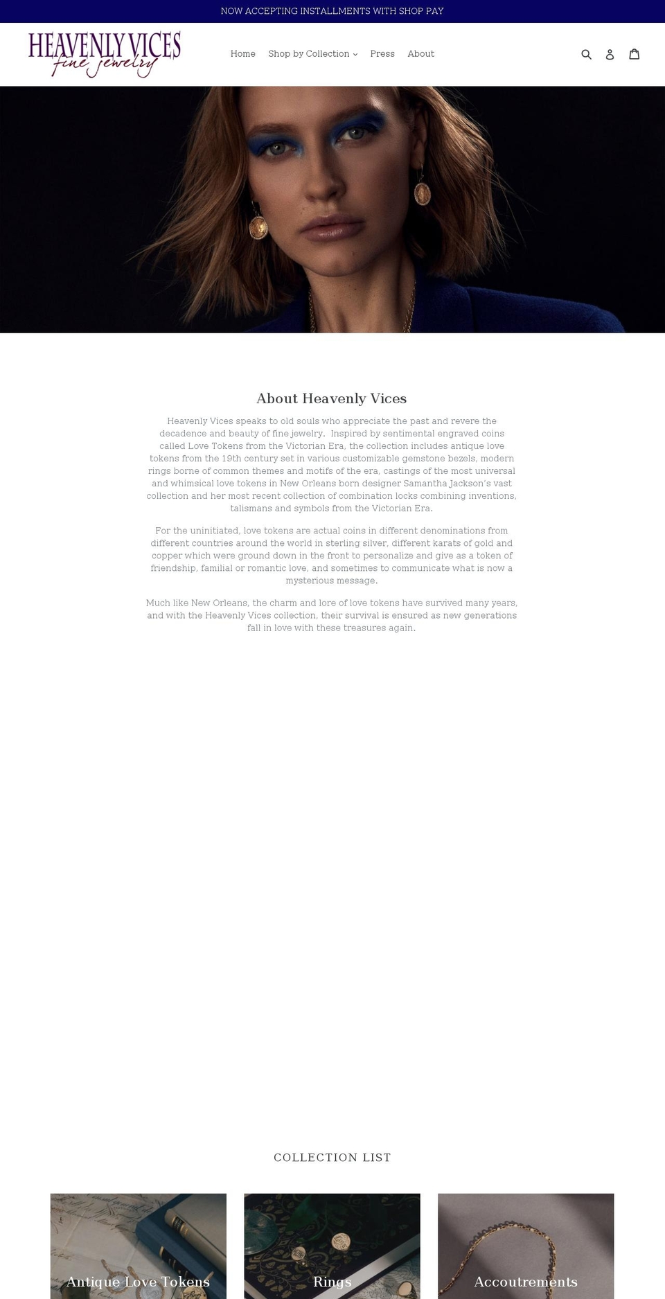 heavenlyvicesfinejewelry.com — Shopify storefront screenshot