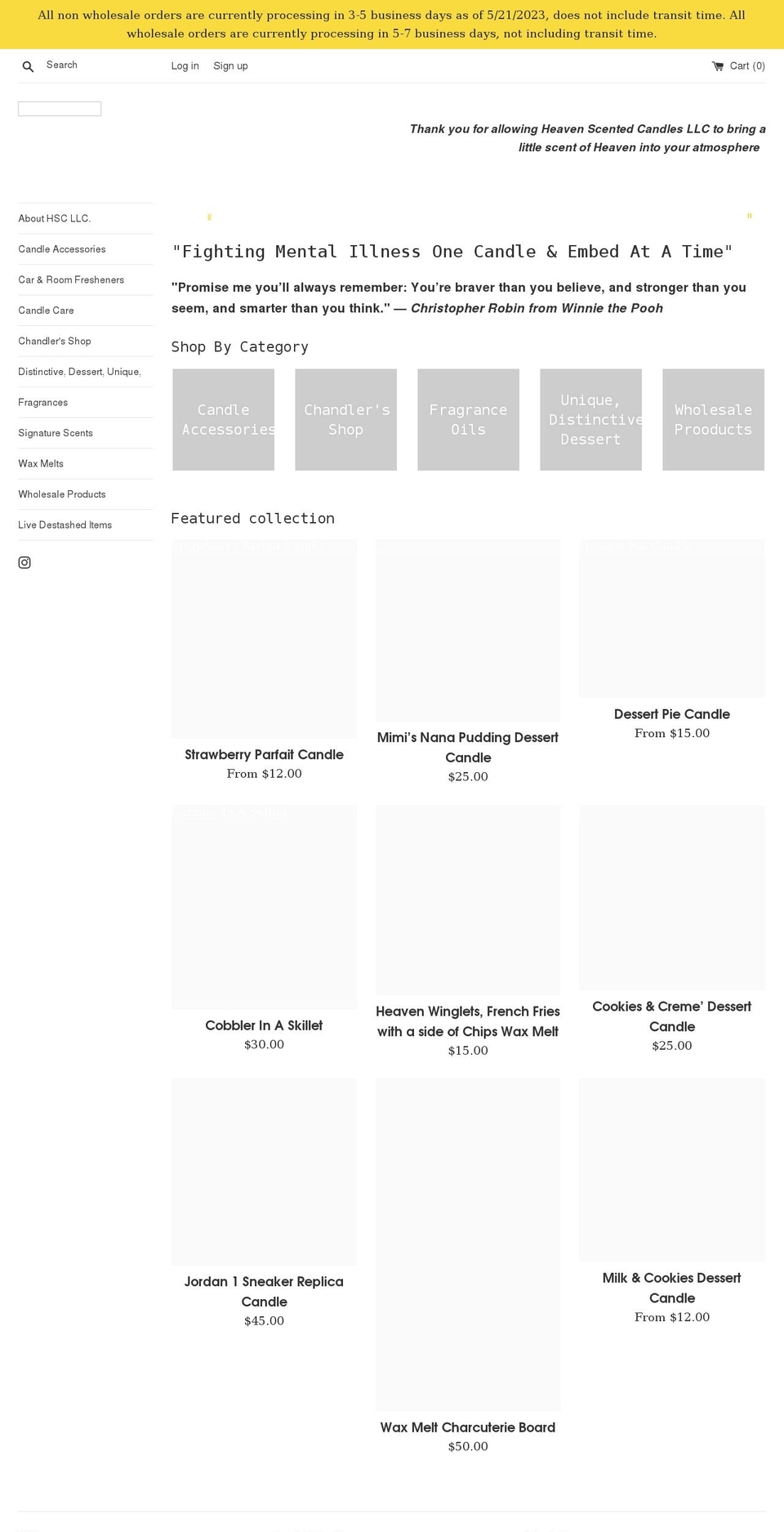 heavenscentedcandlesllc.com shopify website screenshot