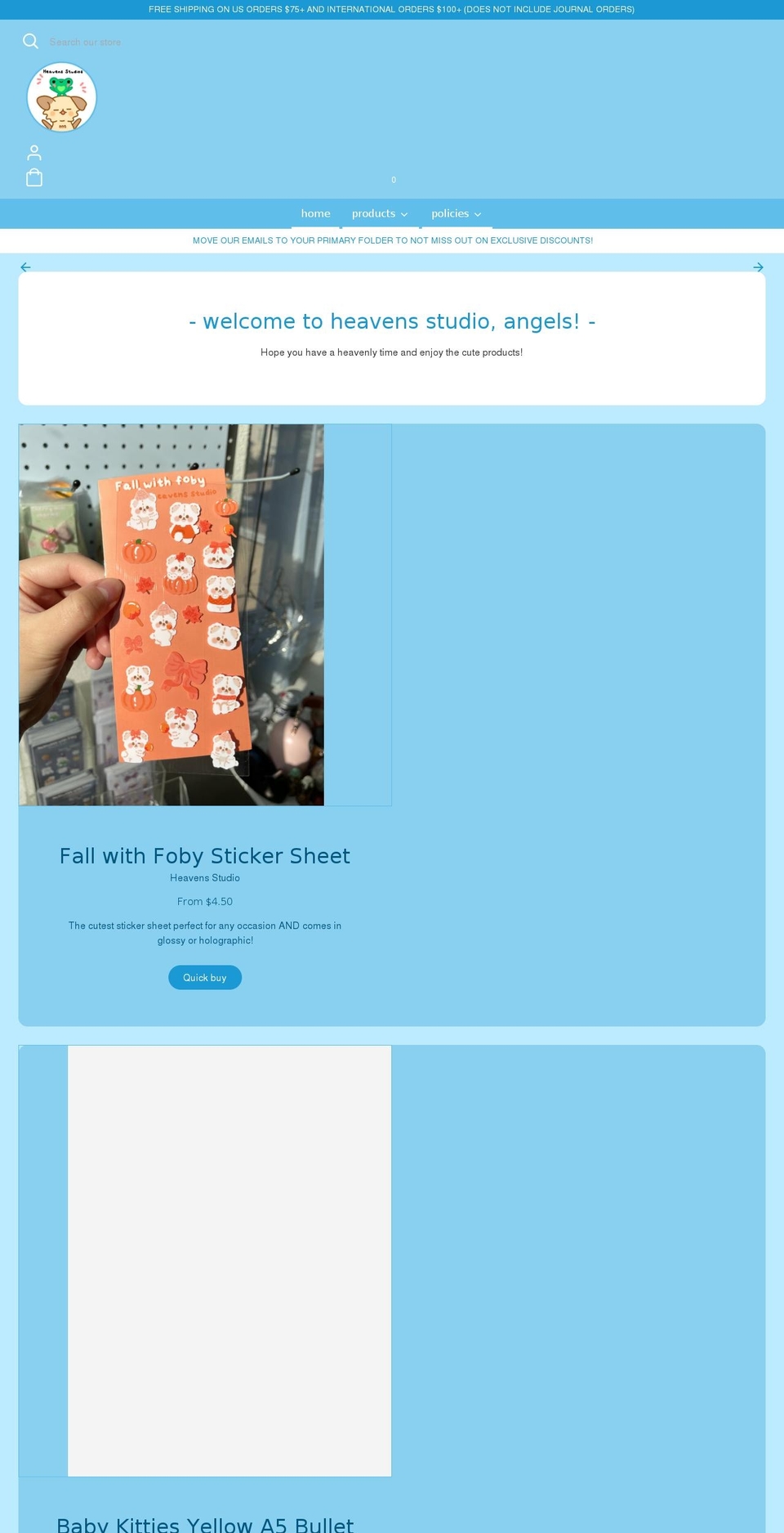 heavensstudios.com shopify website screenshot