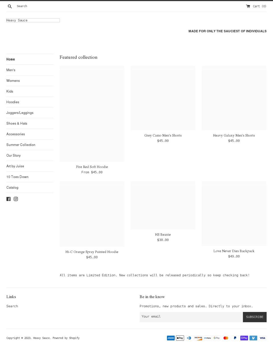 heavysaucebrand.com shopify website screenshot