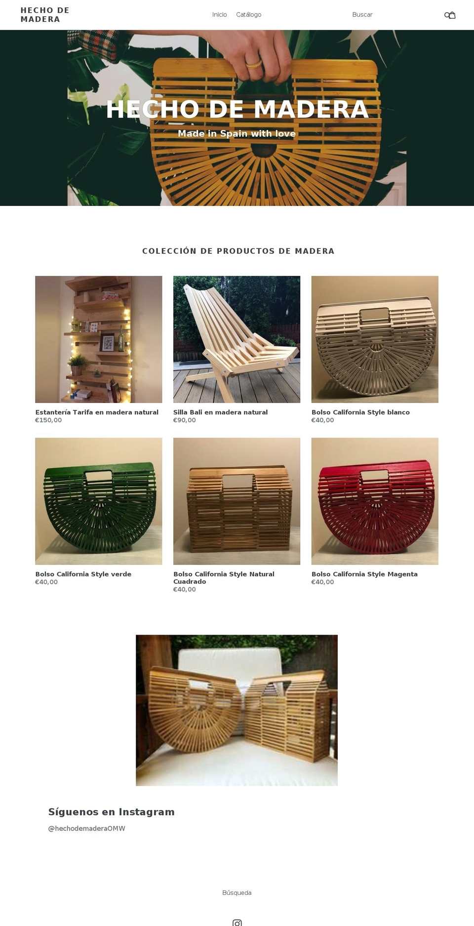 hechodemadera.com — Shopify storefront screenshot
