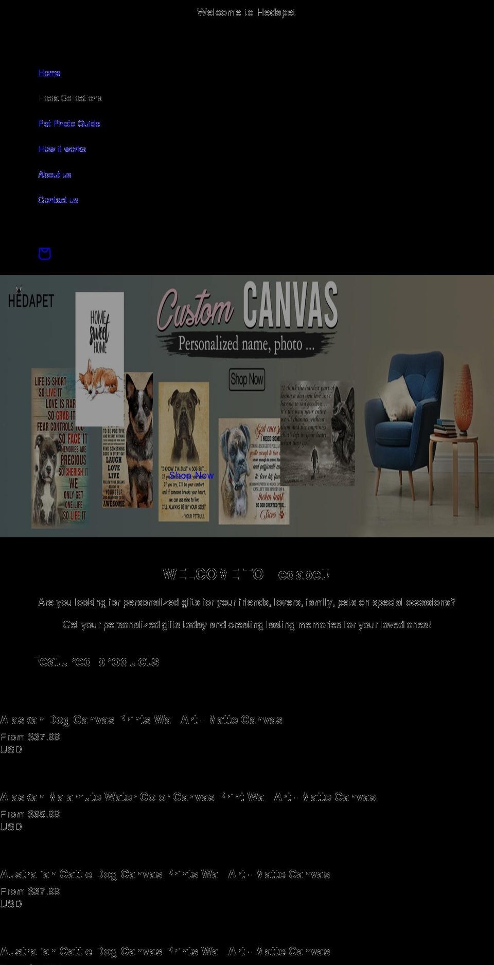hedapet.com shopify website screenshot