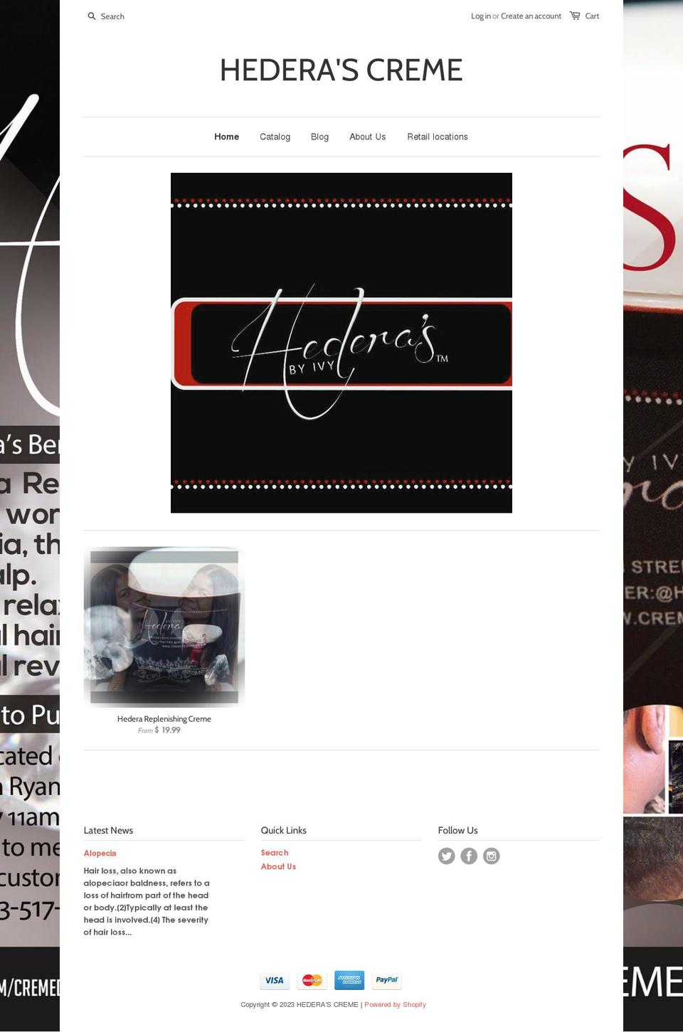 hedera-replenishing-creme.myshopify.com shopify website screenshot