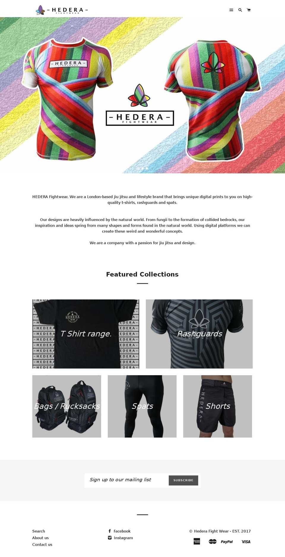 hederafightwear.com — Shopify storefront screenshot