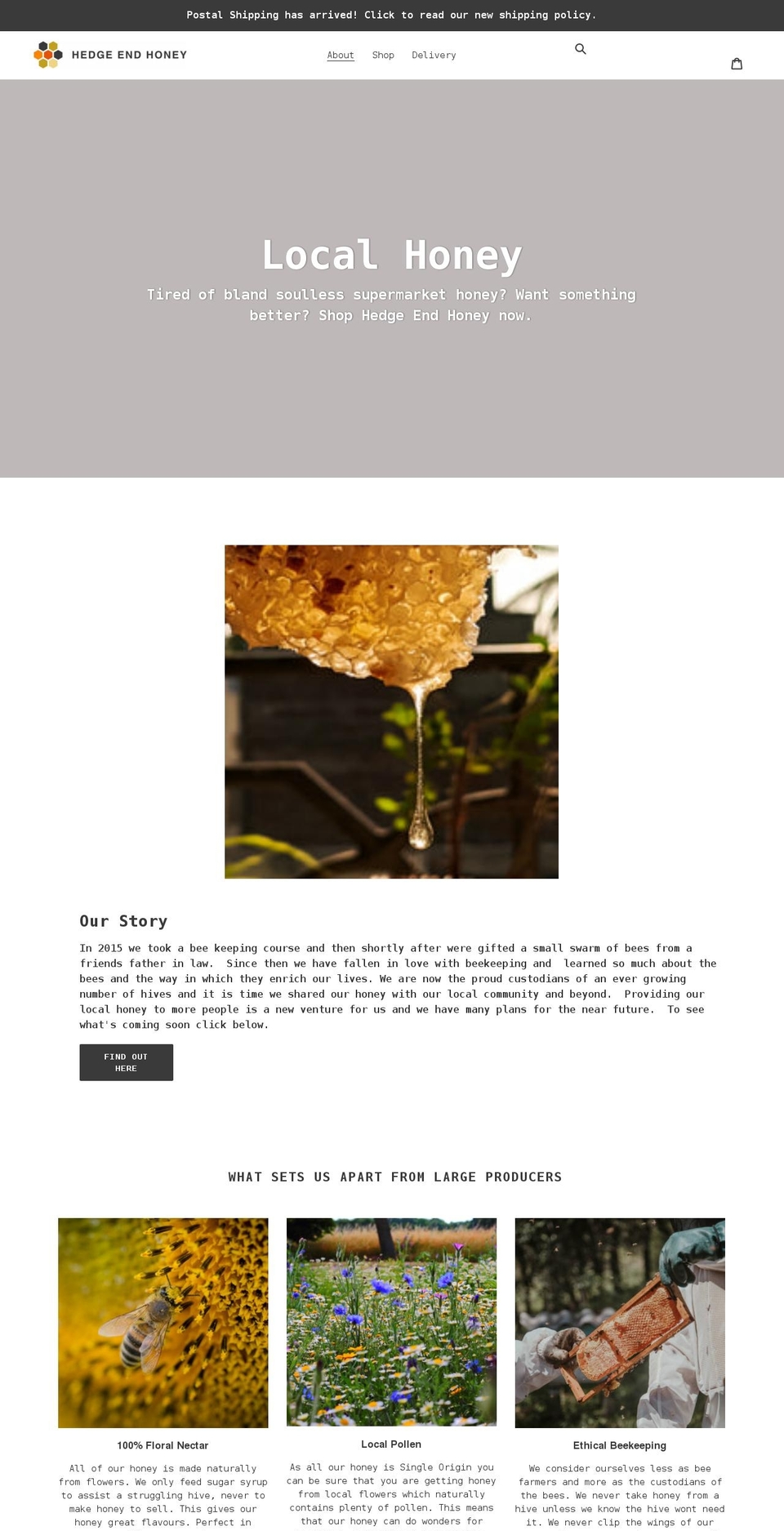hedge-end-honey.com shopify website screenshot