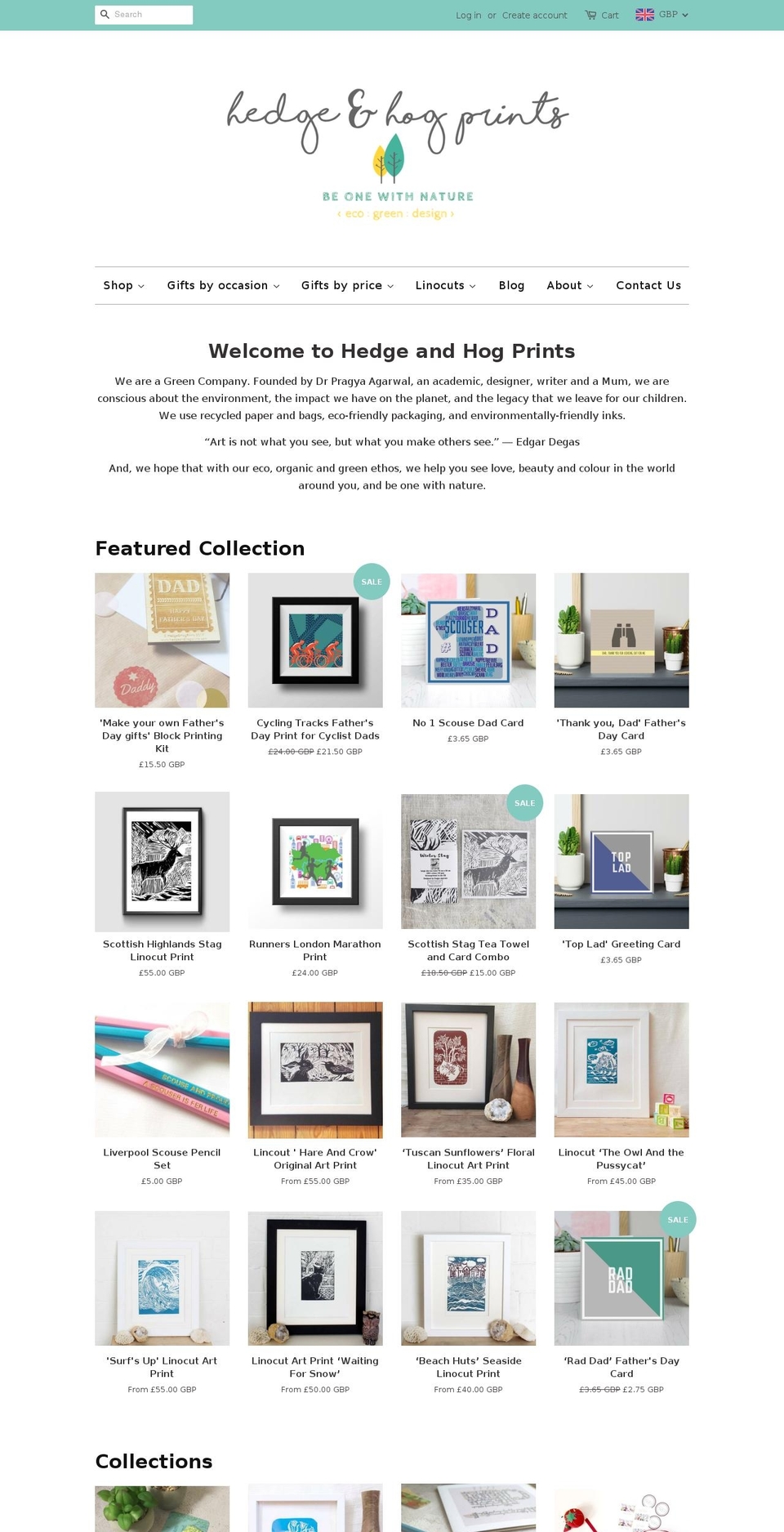 hedgeandhog-prints.com — Shopify storefront screenshot