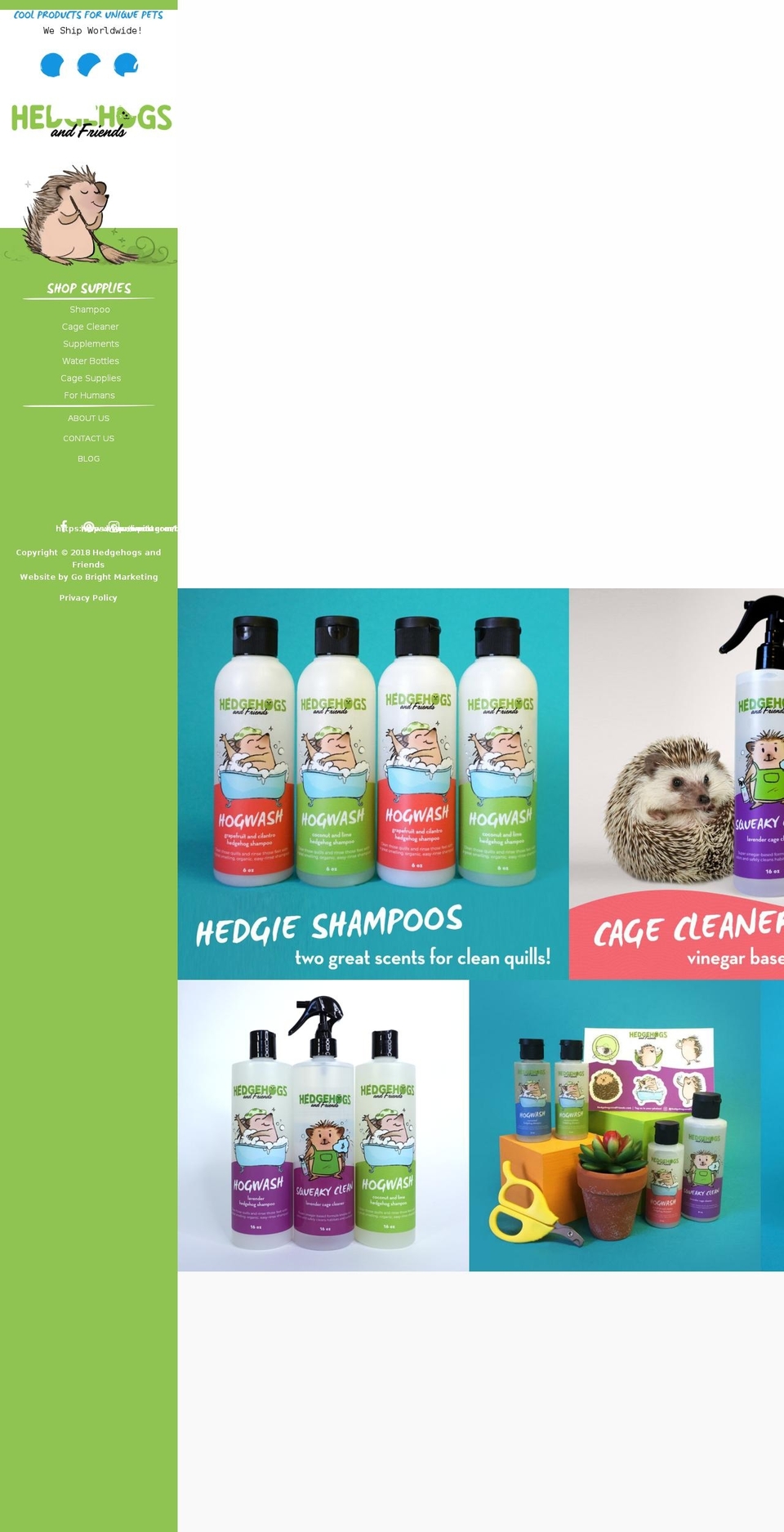 hedgehogsandfriends.com shopify website screenshot