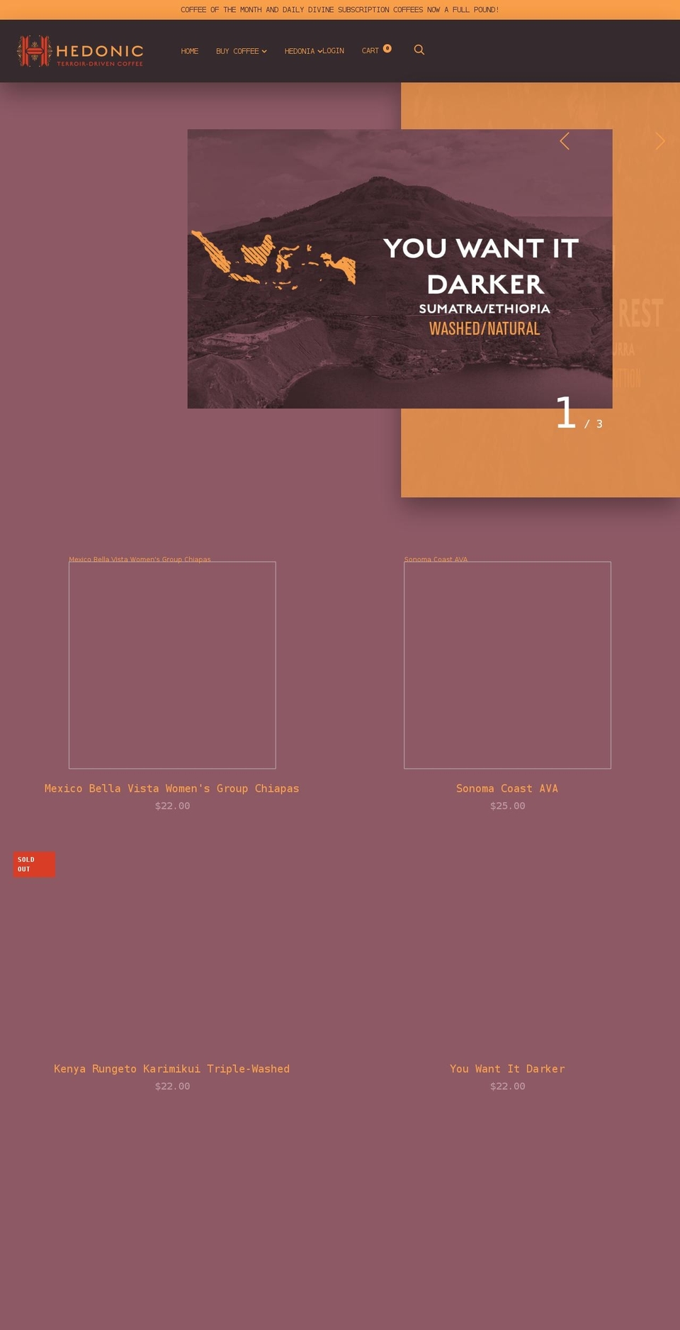 hedoniccoffee.com shopify website screenshot
