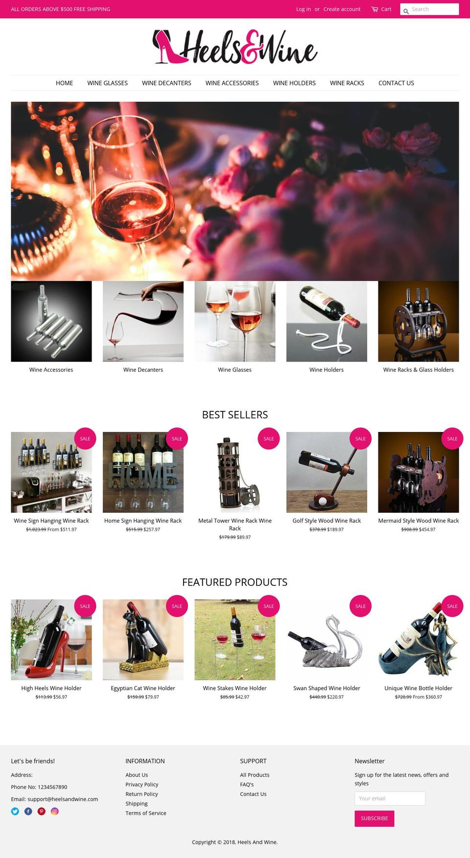 heelsandwine.com — Shopify storefront screenshot