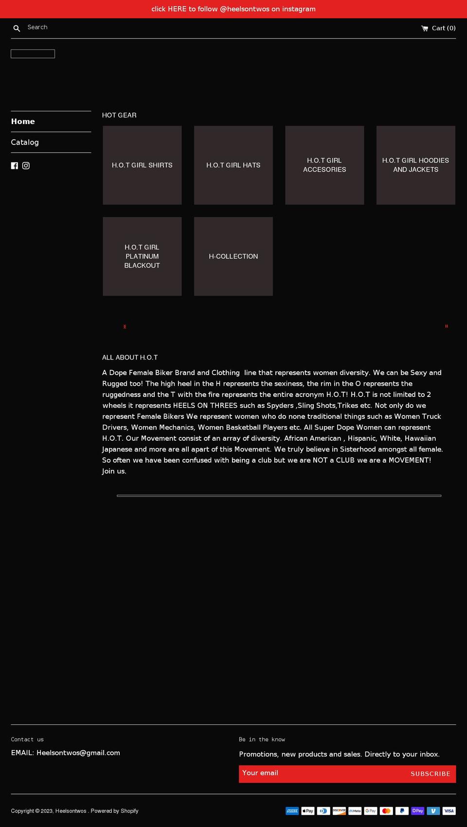 heelsontwos.com shopify website screenshot