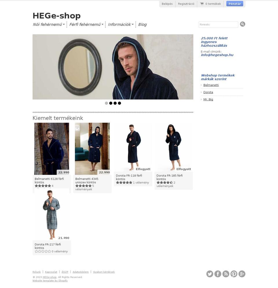 hegeshop.hu shopify website screenshot