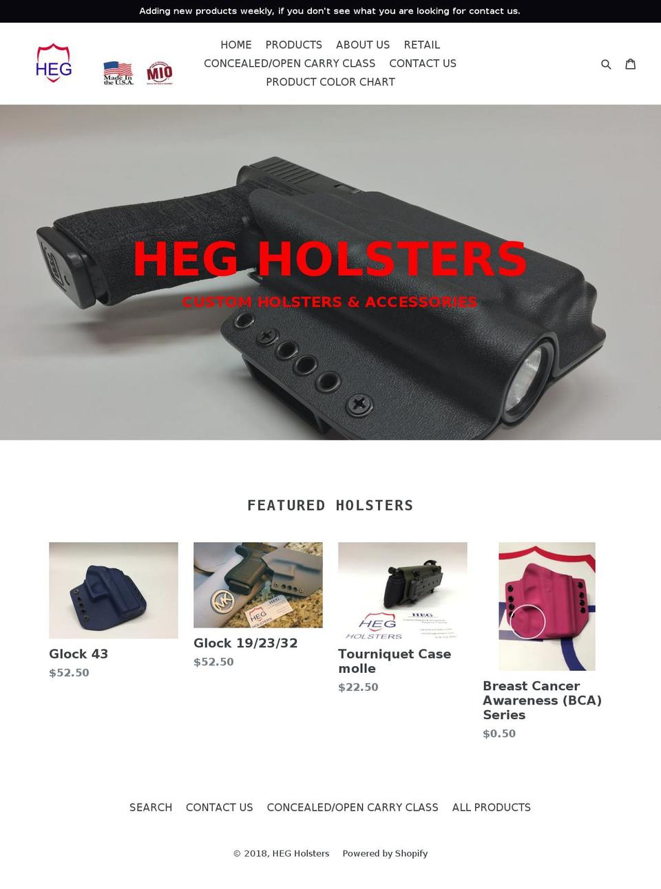 hegholsters.com — Shopify storefront screenshot