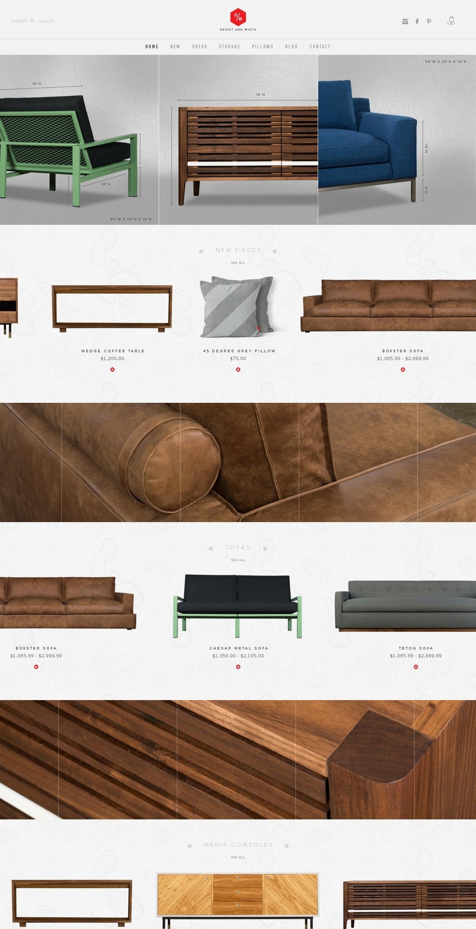 heightandwidth.com shopify website screenshot