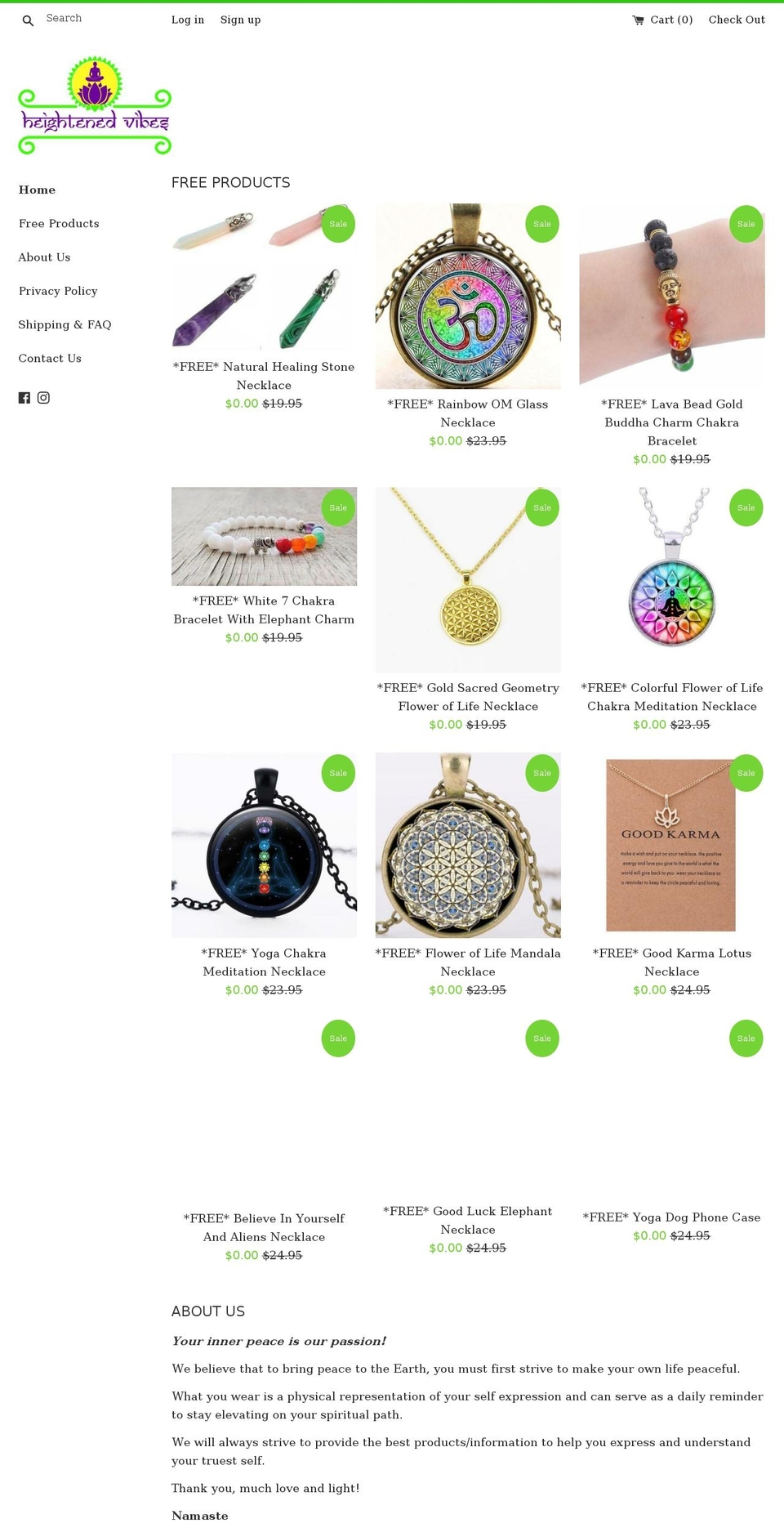 heightenedvibes.com shopify website screenshot