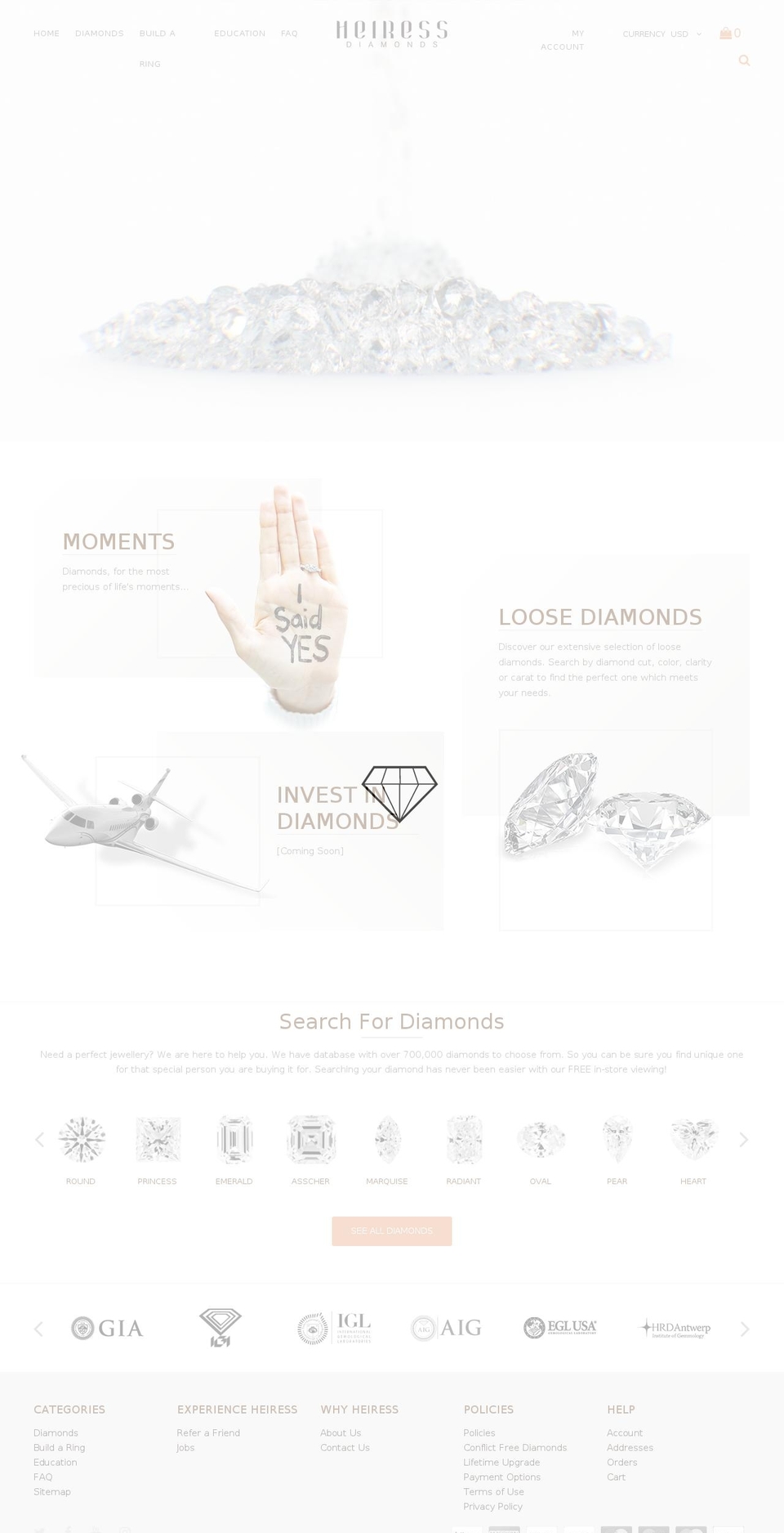 heiress.diamonds shopify website screenshot