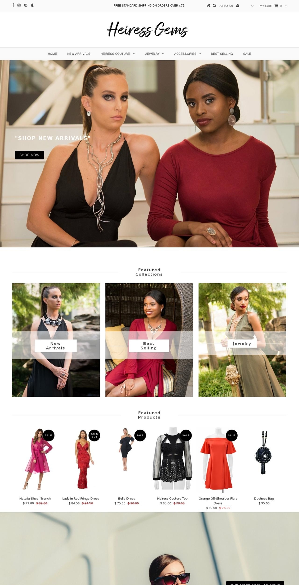 heiressgems.com shopify website screenshot