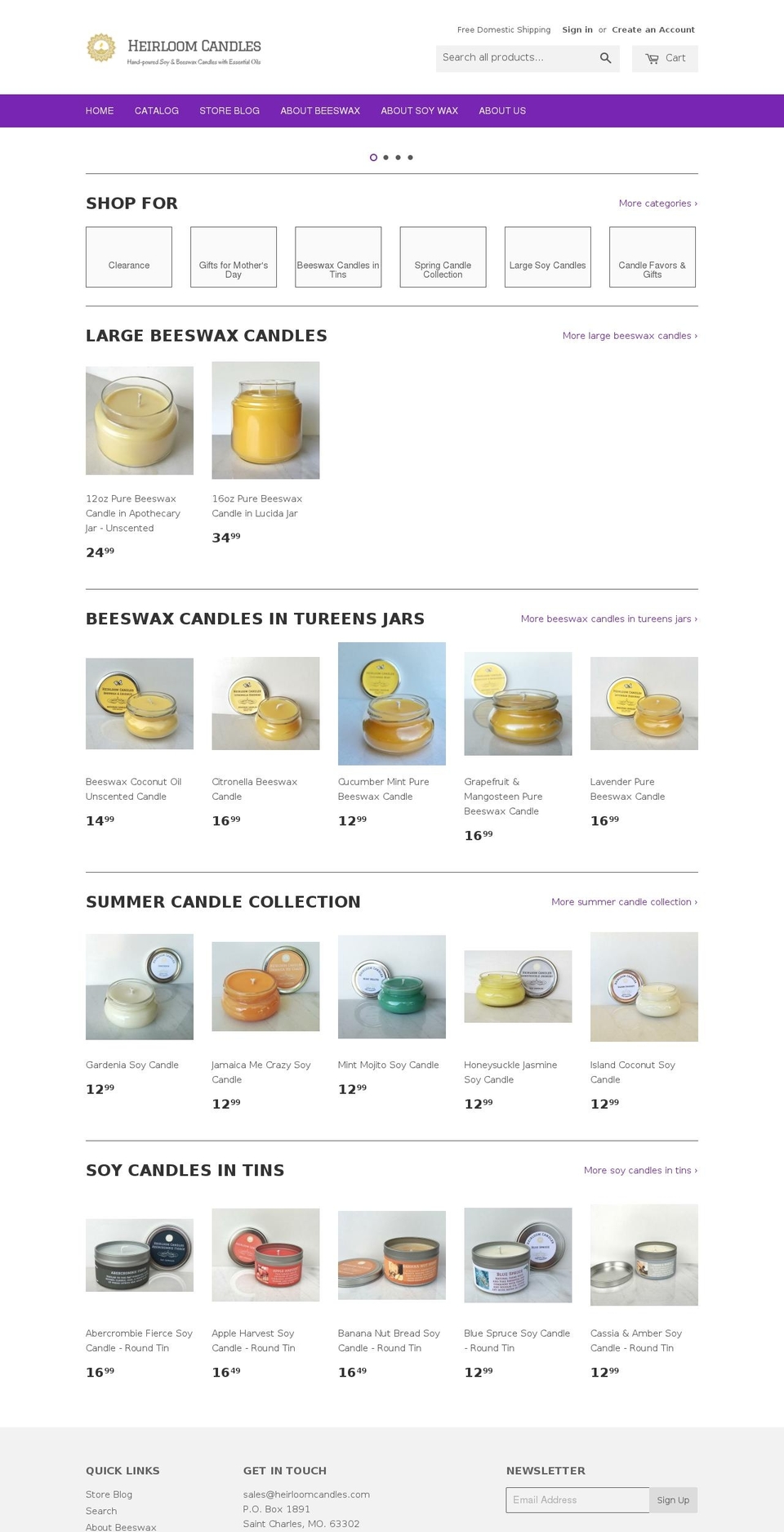 heirloomcandles.com shopify website screenshot