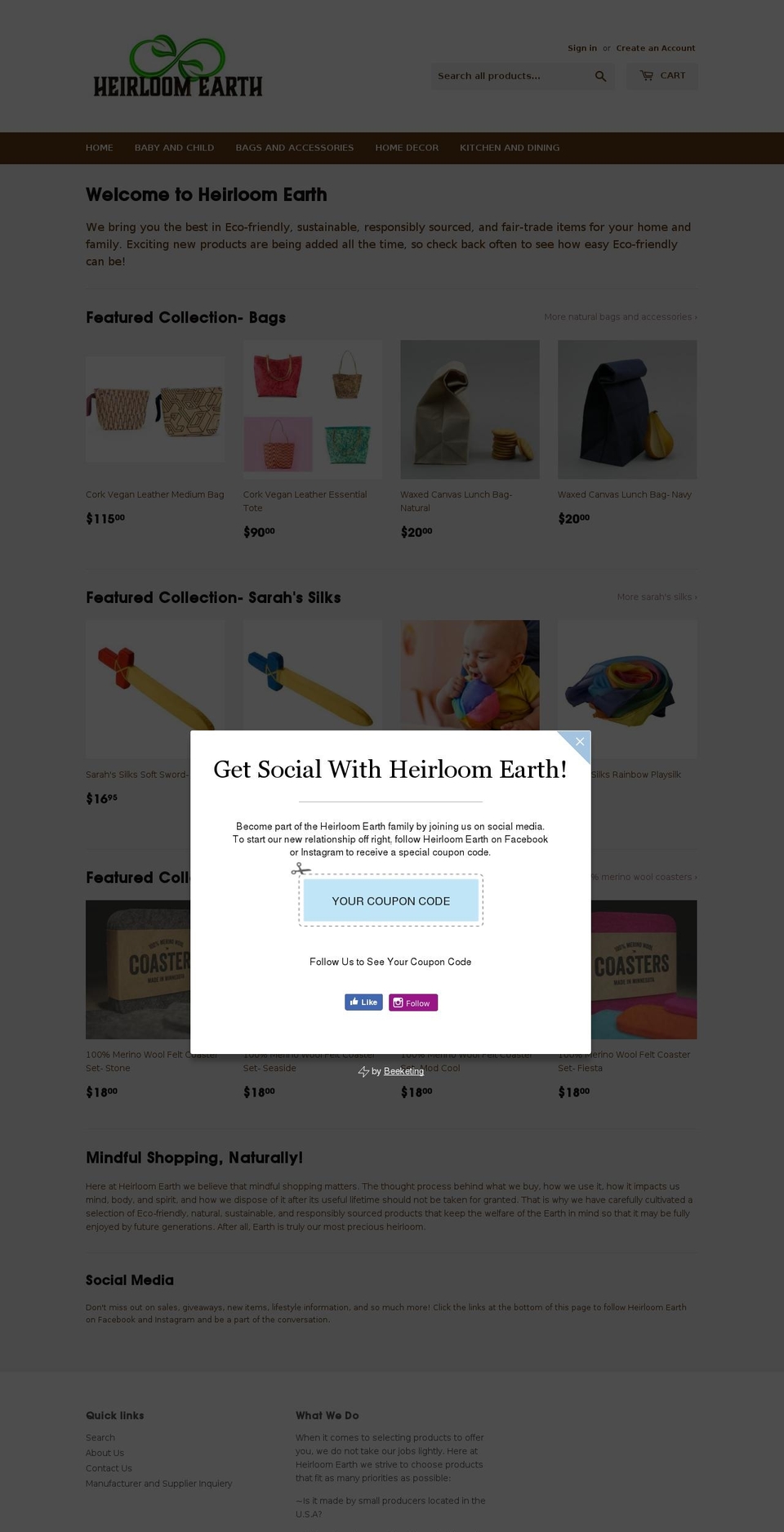 heirloomearth.com shopify website screenshot