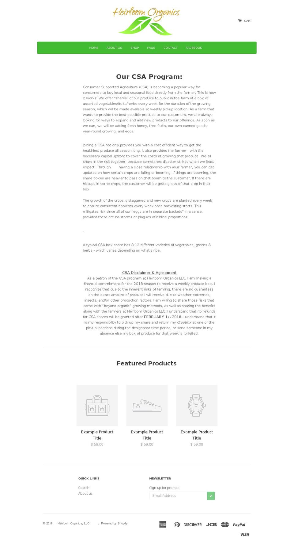 heirloomorganicfarms.com — Shopify storefront screenshot