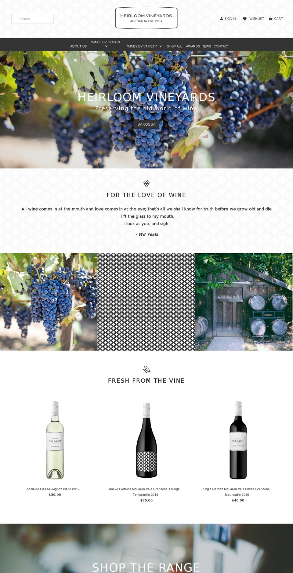heirloomvineyards.com.au shopify website screenshot