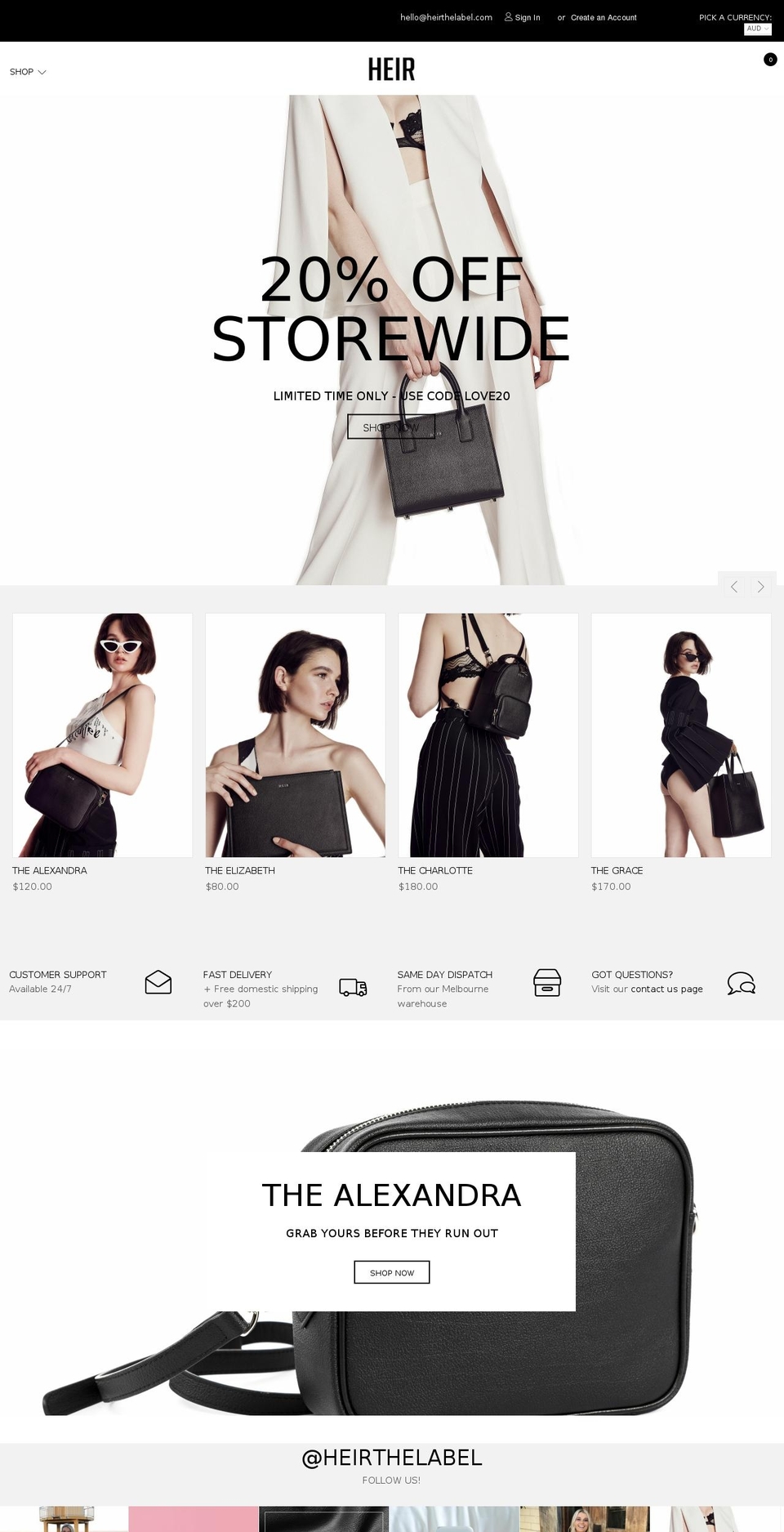 heirthelabel.com — Shopify storefront screenshot
