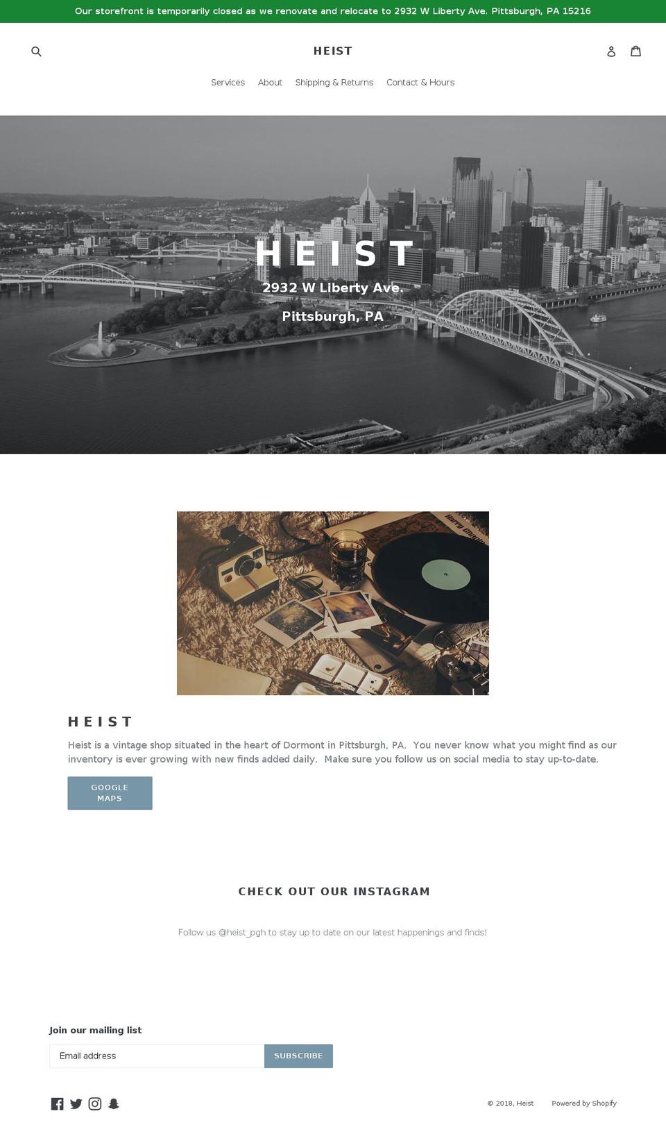 heistpgh.com — Shopify storefront screenshot