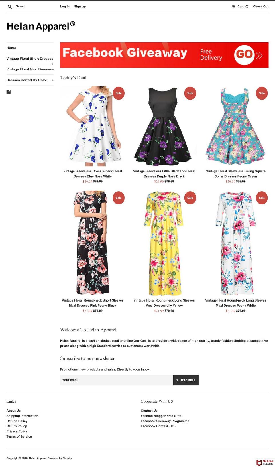 helanapparel.com — Shopify storefront screenshot