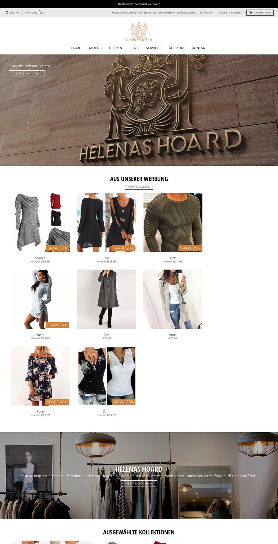 helenas-hoard.com shopify website screenshot