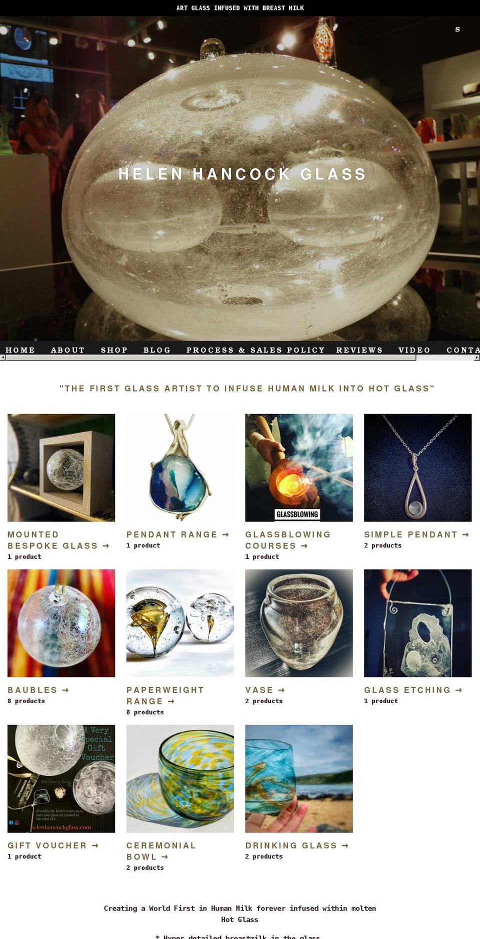 helenhancockglass.com shopify website screenshot