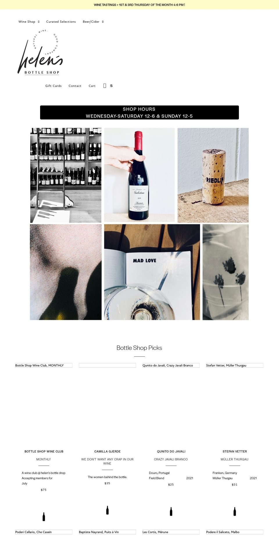helensbottleshop.com shopify website screenshot