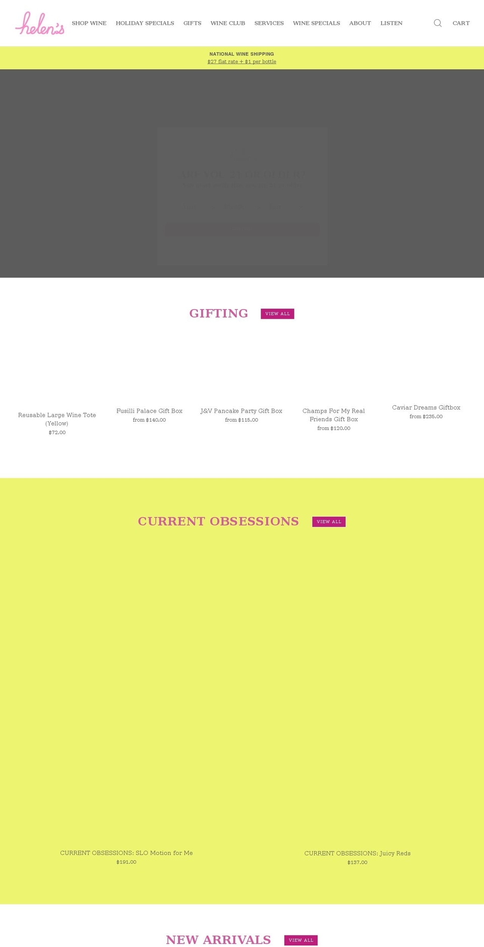 helenswines.com shopify website screenshot