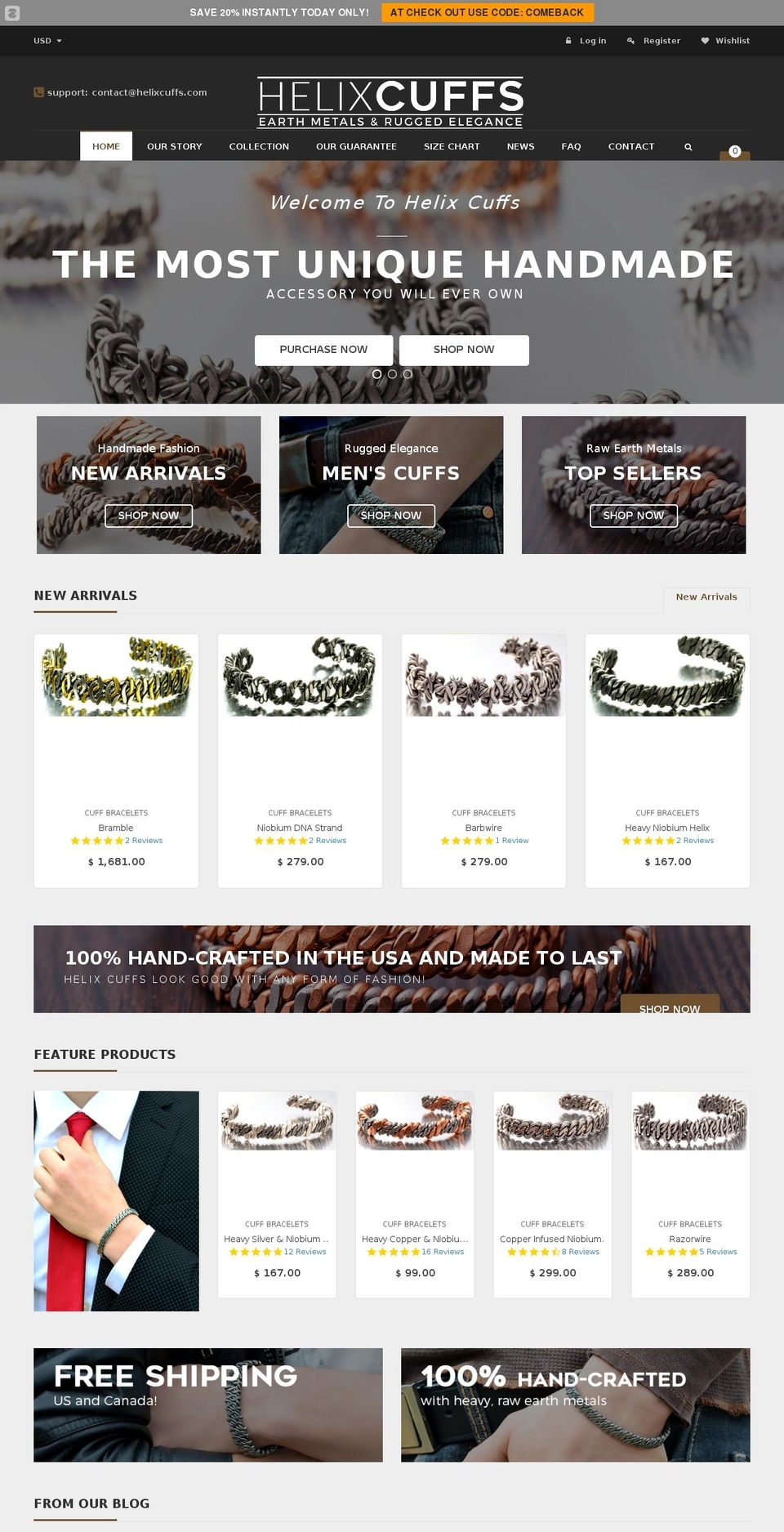 helixcuffs.com shopify website screenshot