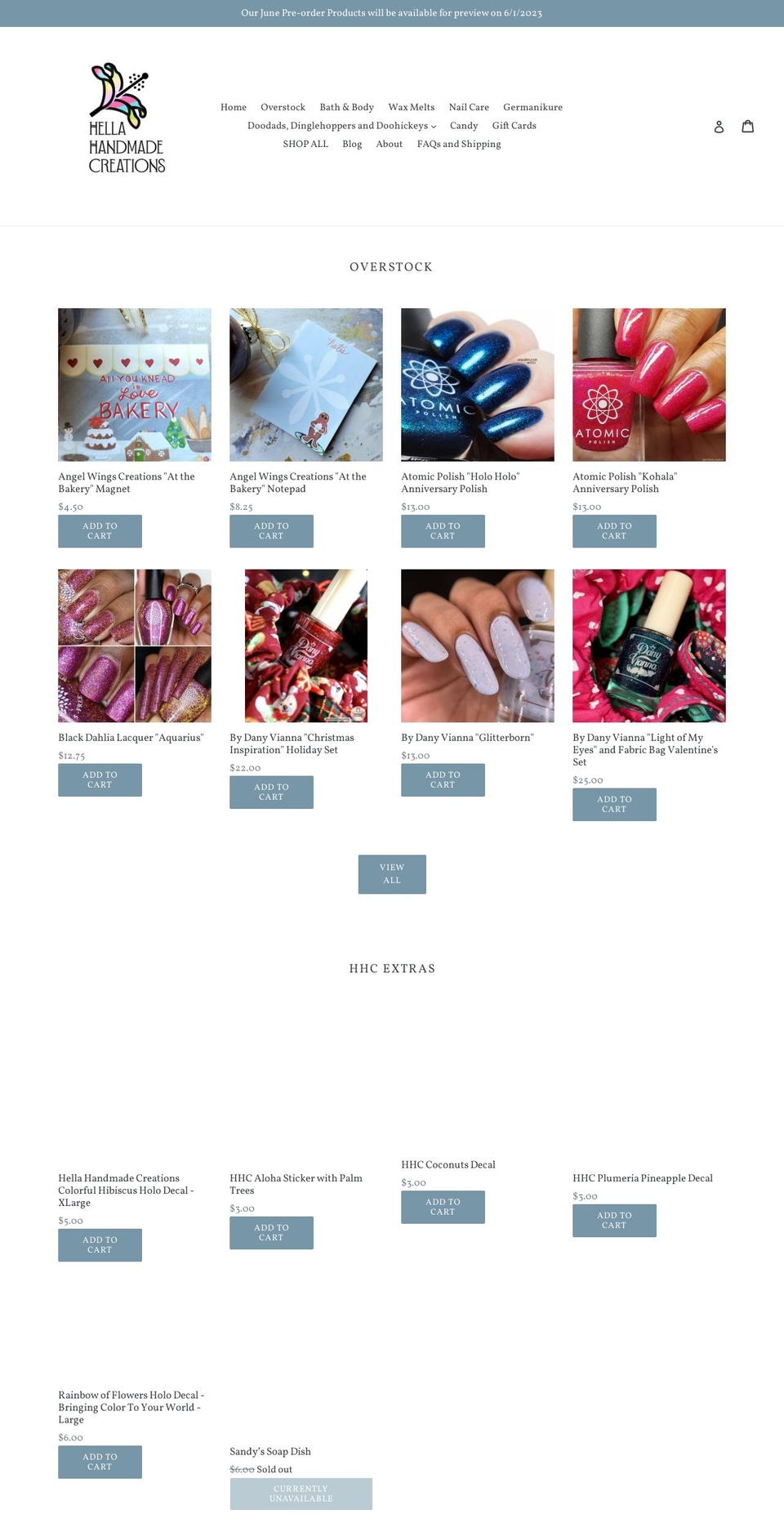 hellahandmadecreations.com shopify website screenshot