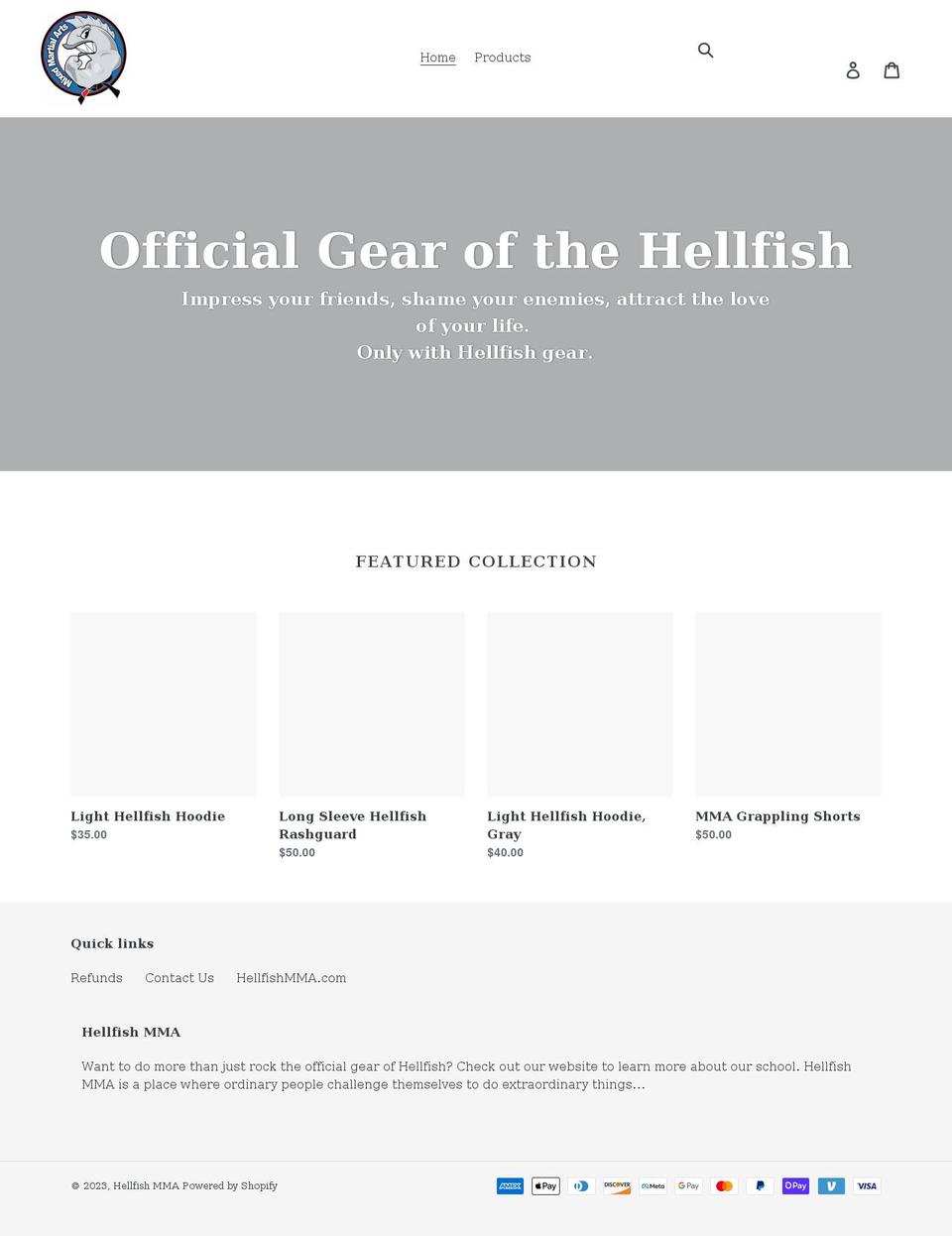 hellfish-mma.myshopify.com shopify website screenshot