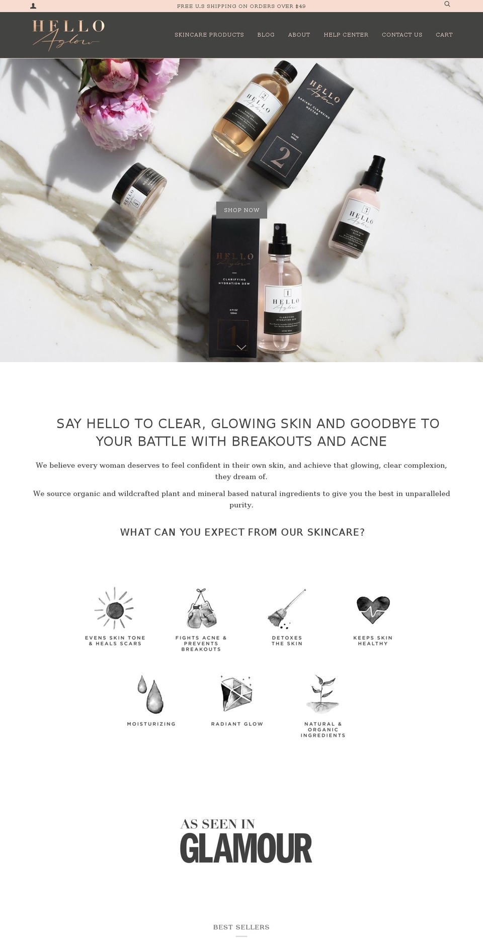 helloaglow.com shopify website screenshot