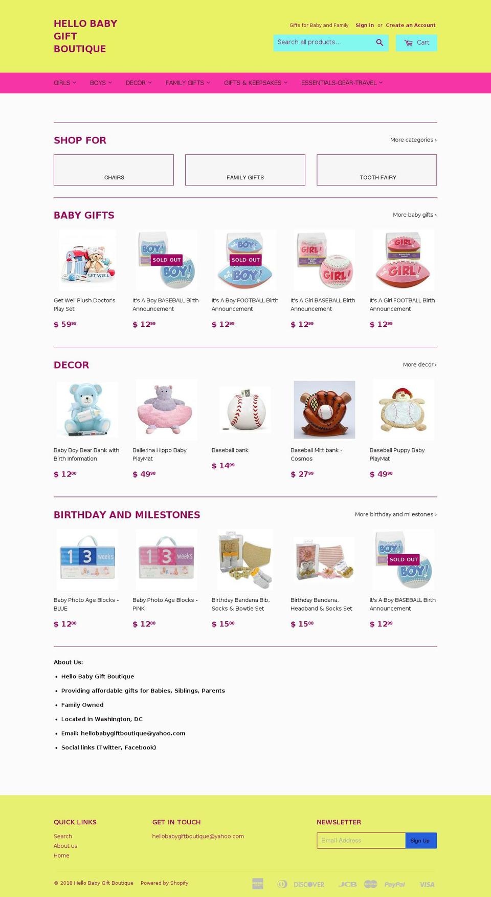 hellobabygiftboutique.com — Shopify storefront screenshot