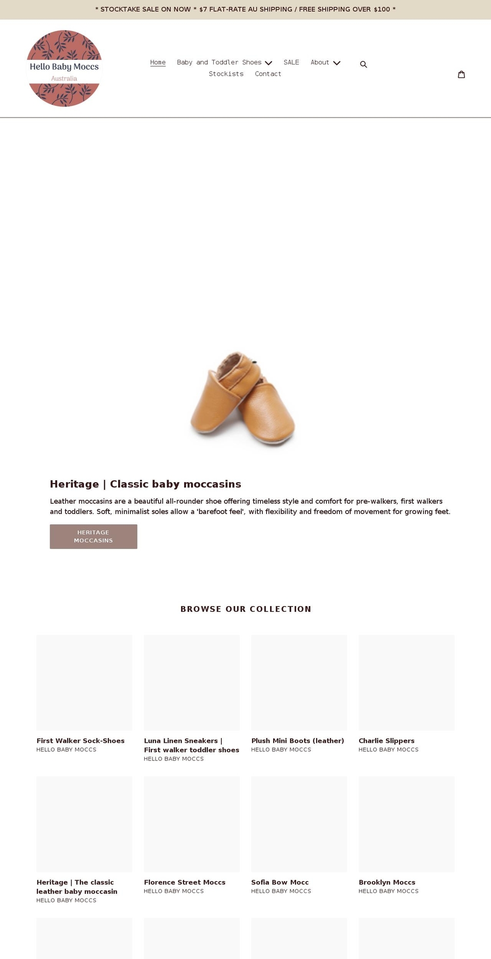 hellobabymoccs.com.au shopify website screenshot