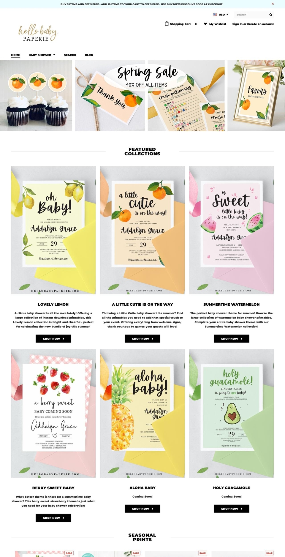 hellobabypaperie.com shopify website screenshot