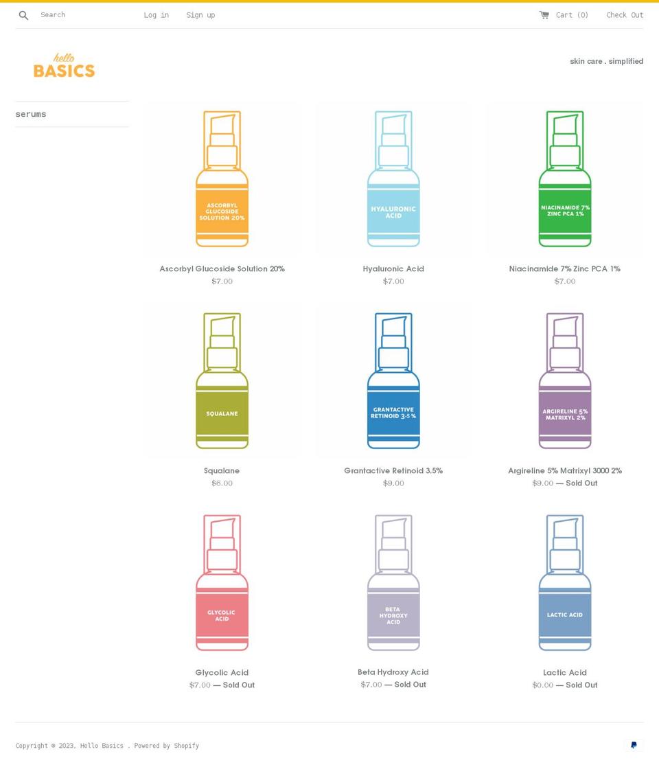 hellobasics.com shopify website screenshot