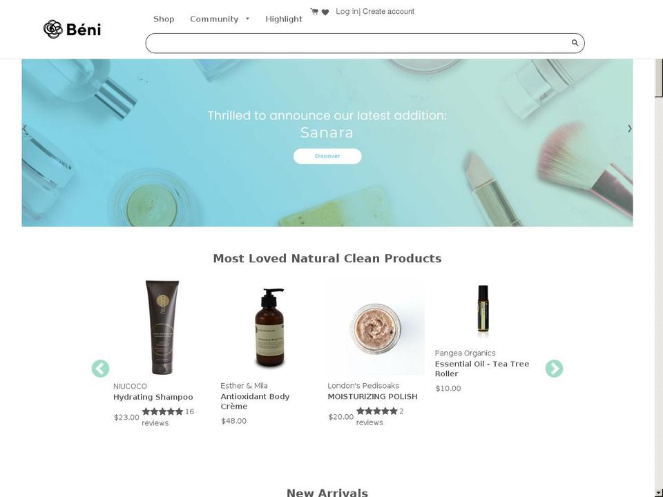 hellobeni.com — Shopify storefront screenshot