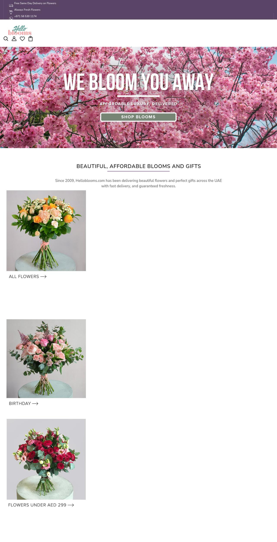 helloblooms.com shopify website screenshot