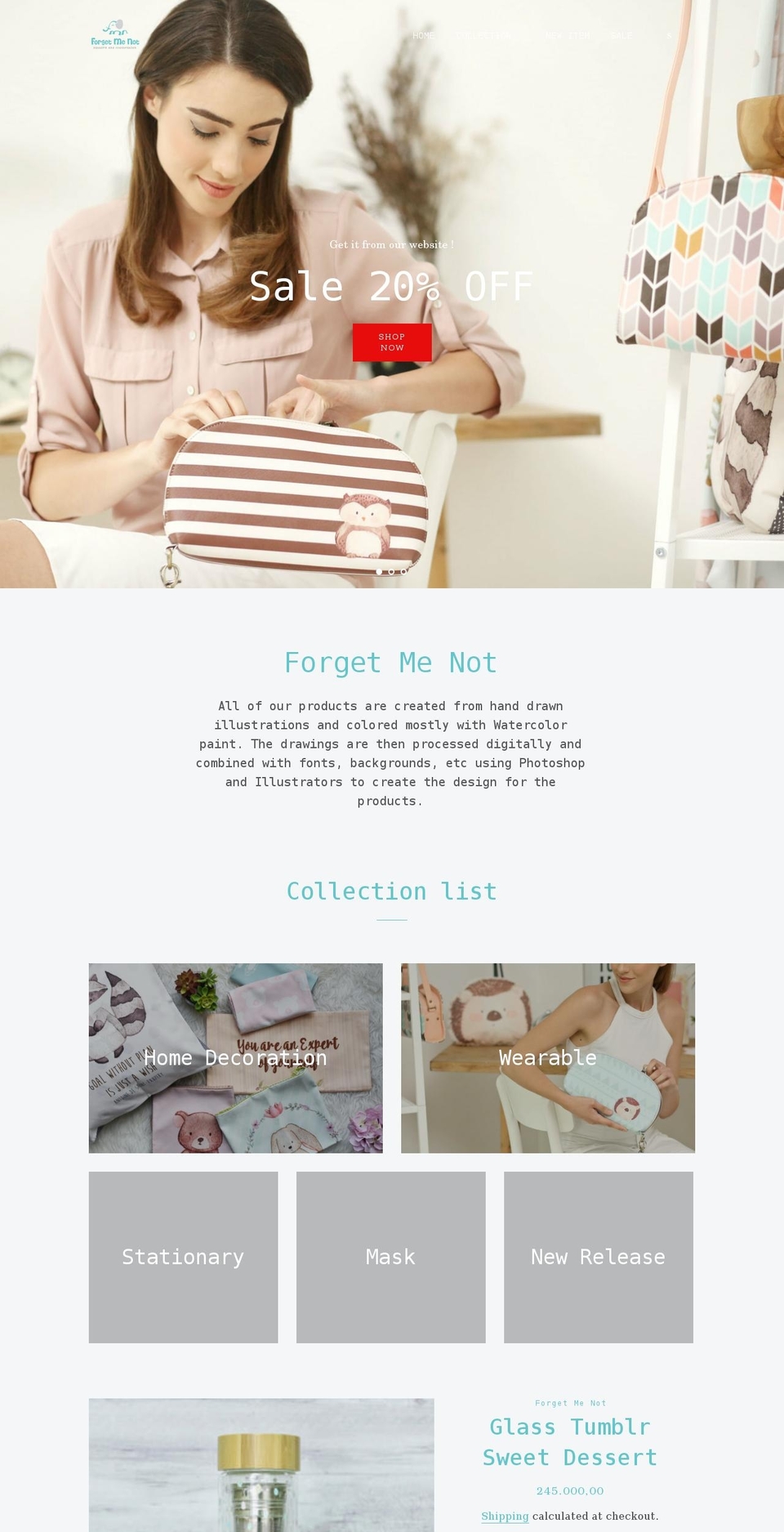 helloforgetmenot.com shopify website screenshot