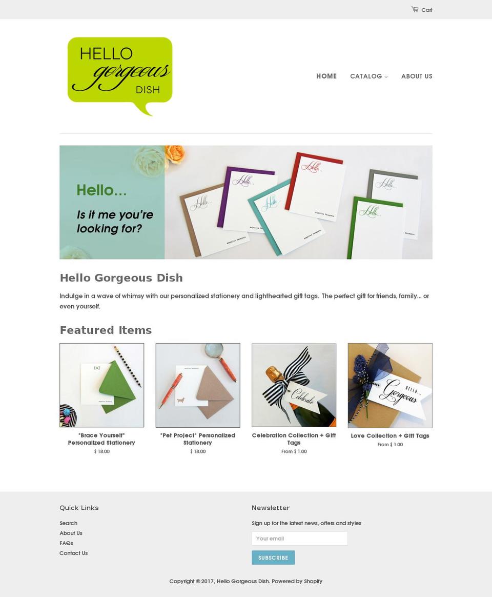 hellogorgeousdish.com shopify website screenshot