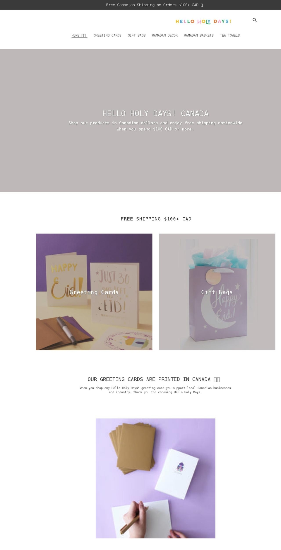 helloholydays.ca shopify website screenshot