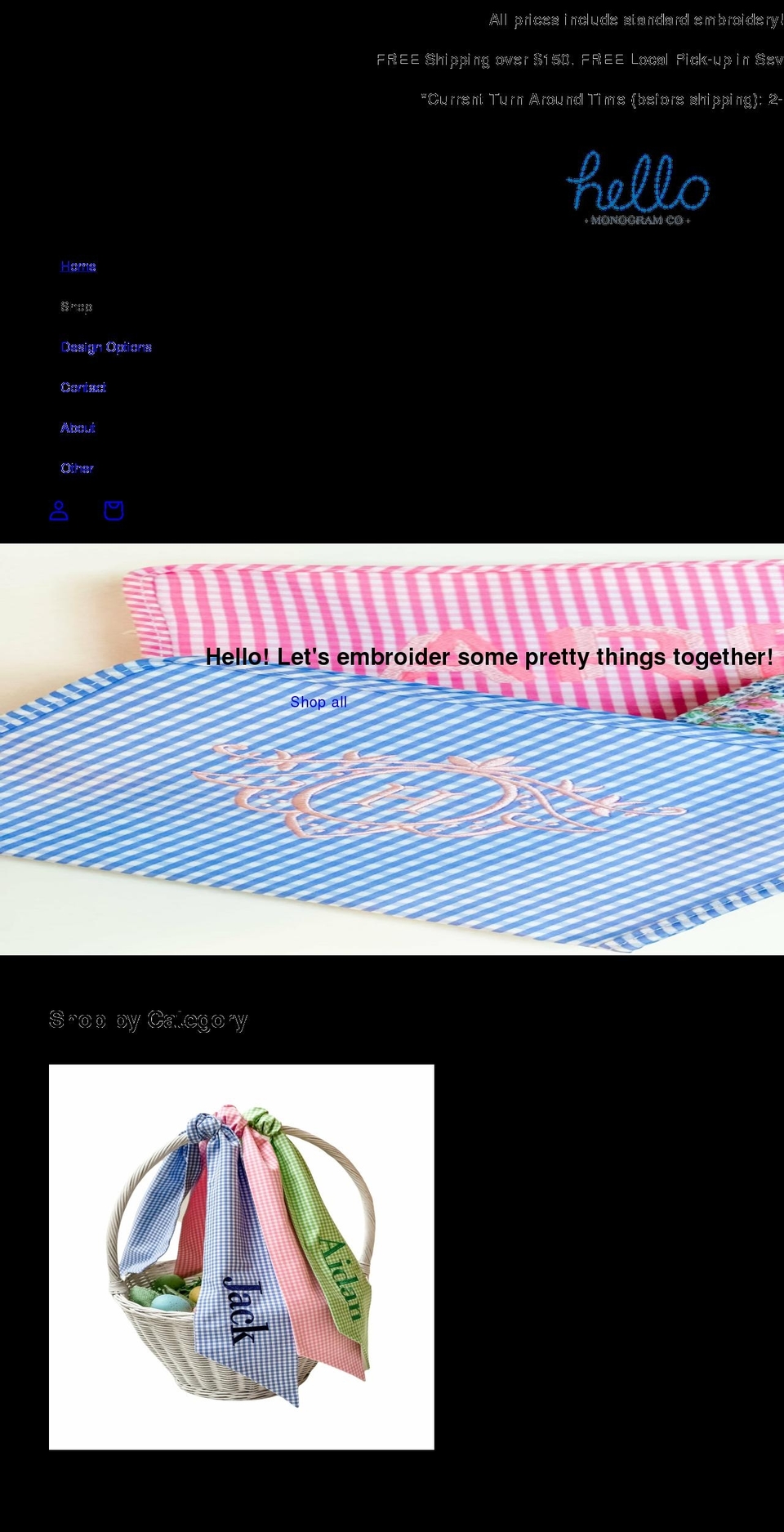 hellomonogramco.com shopify website screenshot