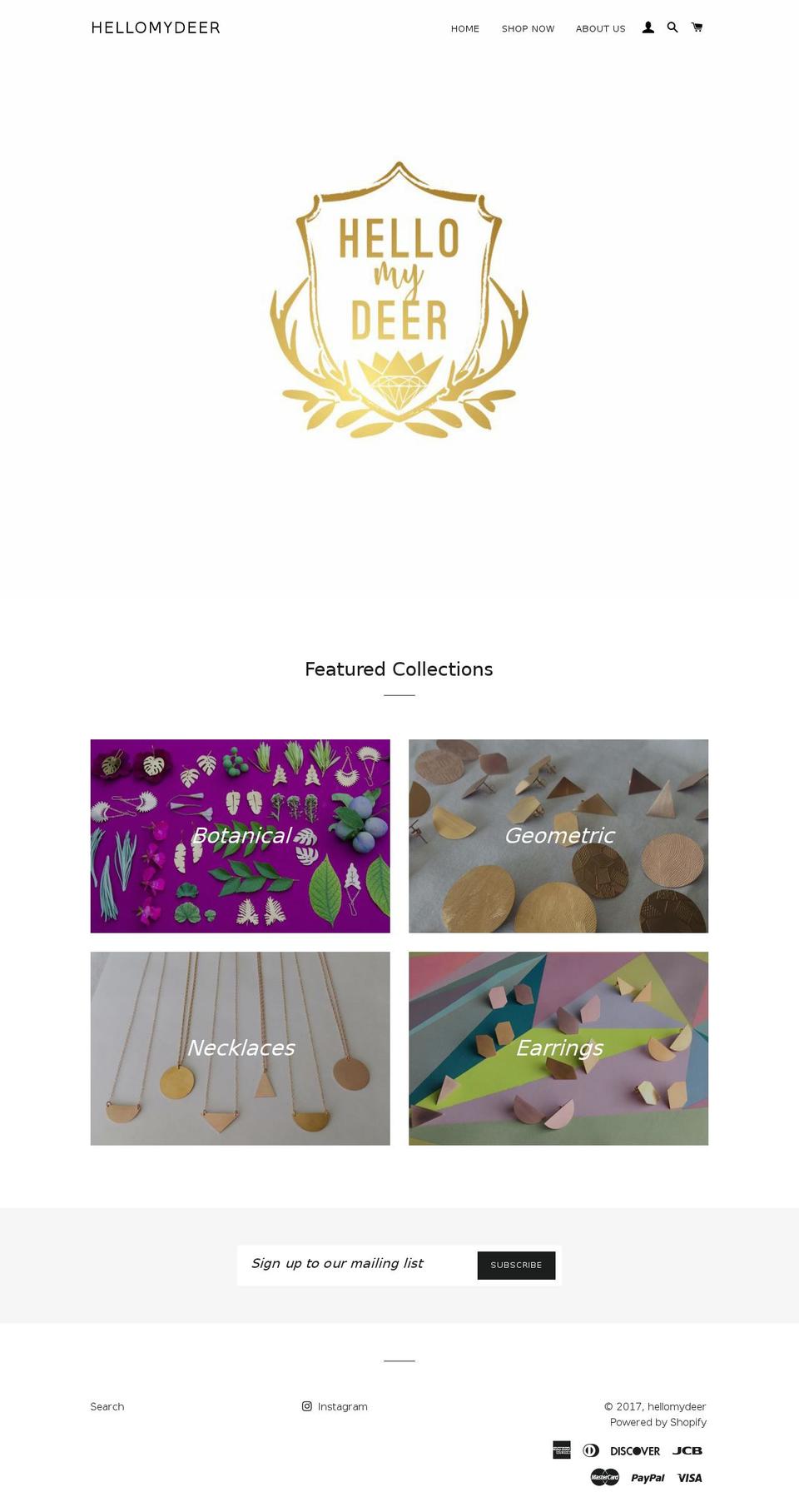 hellomydeerjewelry.com shopify website screenshot