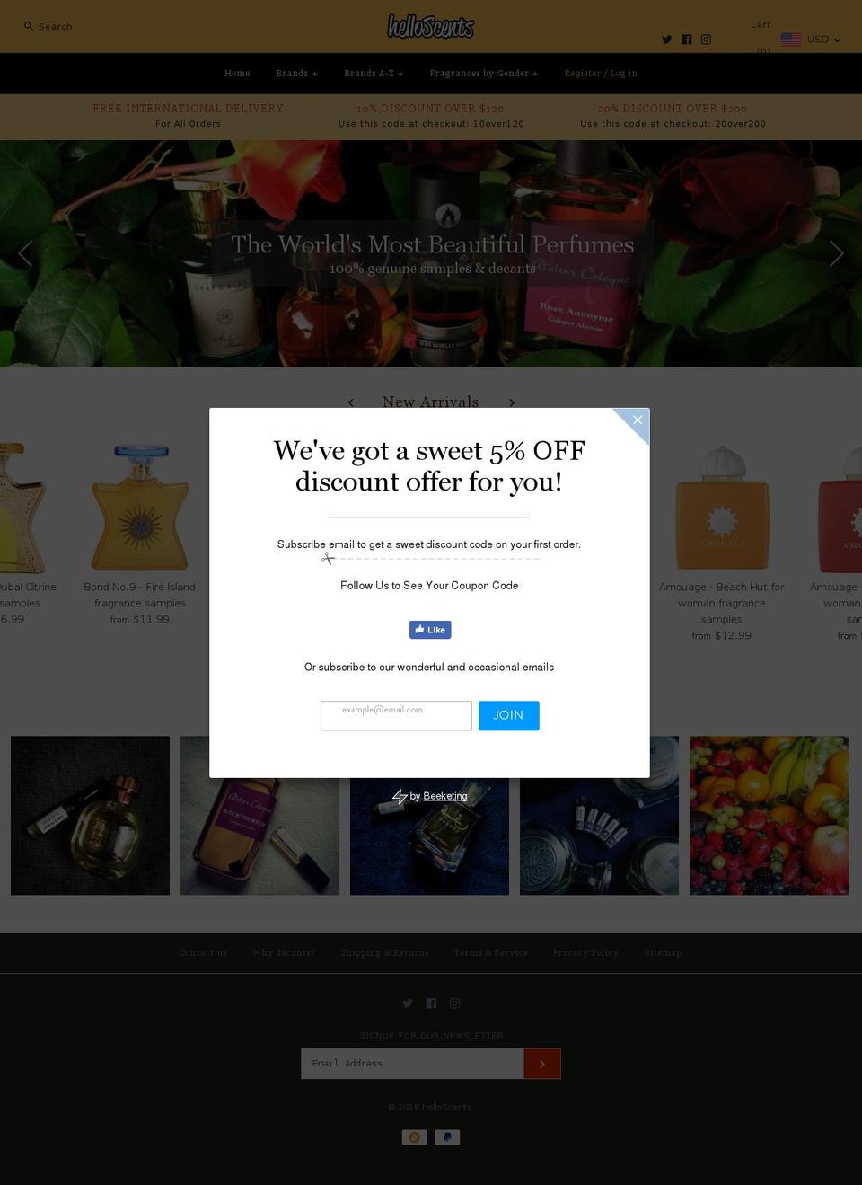 helloscents.com shopify website screenshot
